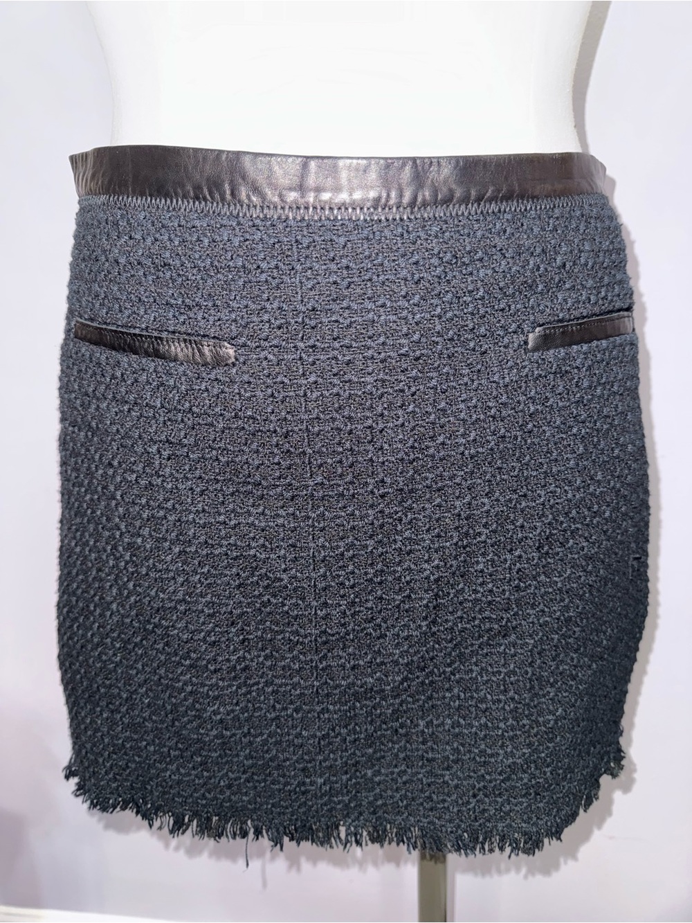 Rebecca Taylor Gray Bouclé Tweed Leather Trim Mini Skirt